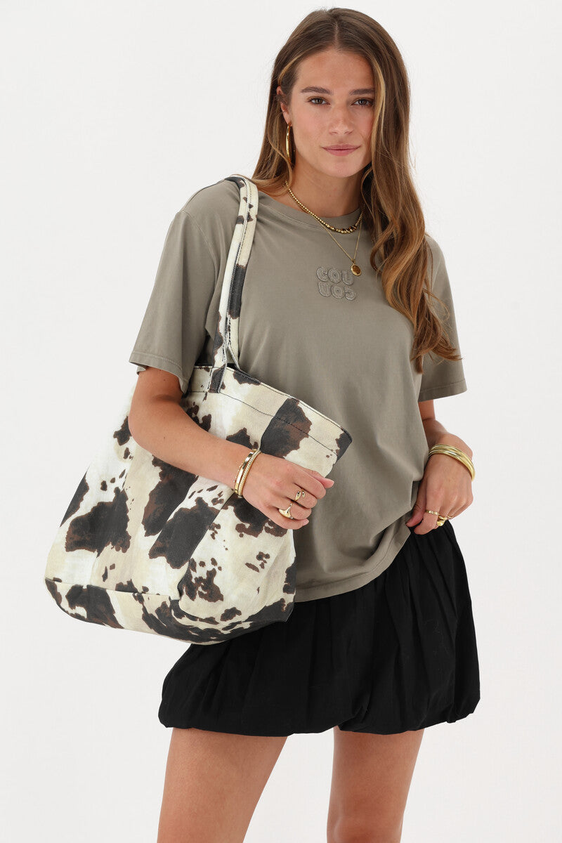 MY JEWELLERY SIERADEN TAS SHOPPER KOEIENPRINT BRUIN