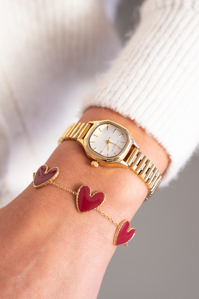 MY JEWELLERY SIERADEN ARMBAND MET BURGUNDY HARTJES ROOD GOUD