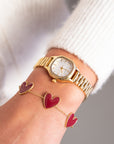 MY JEWELLERY SIERADEN ARMBAND MET BURGUNDY HARTJES ROOD GOUD