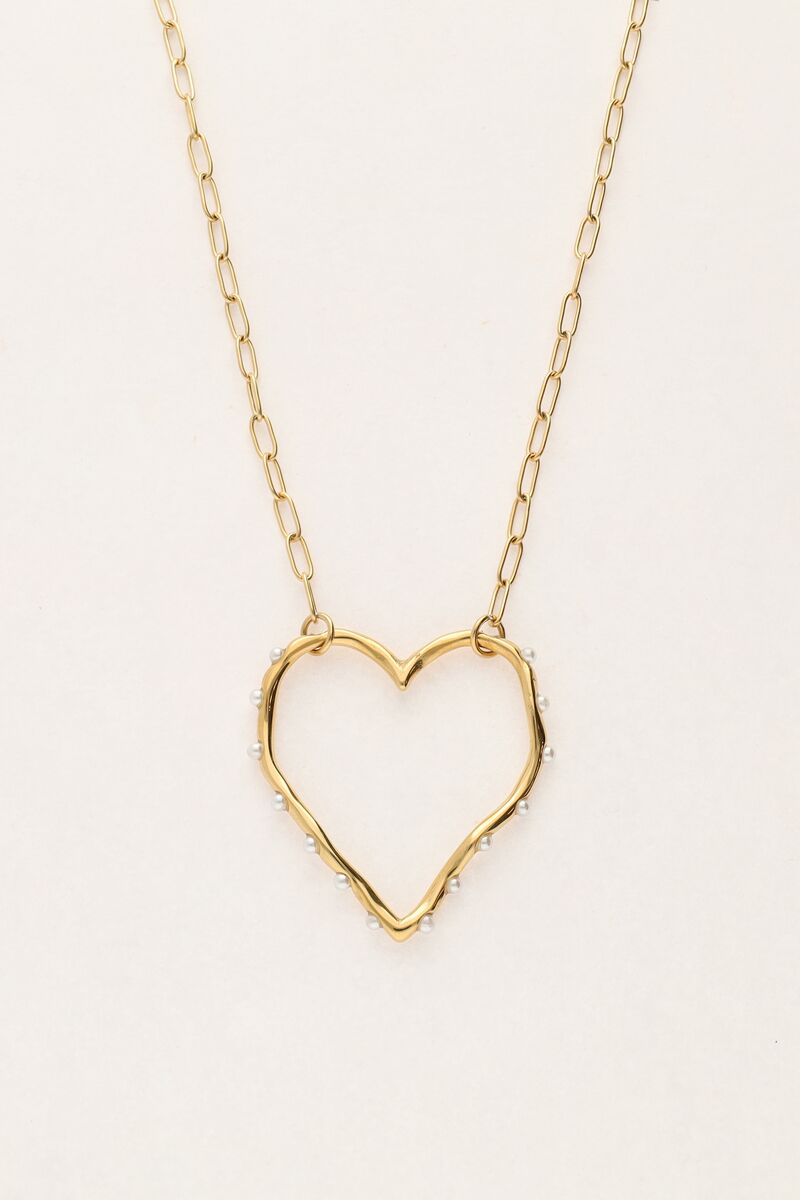 MY JEWELLERY SIERADEN KETTING SCHAKEL OPEN HART EN IMITATIEPARELS GOUD