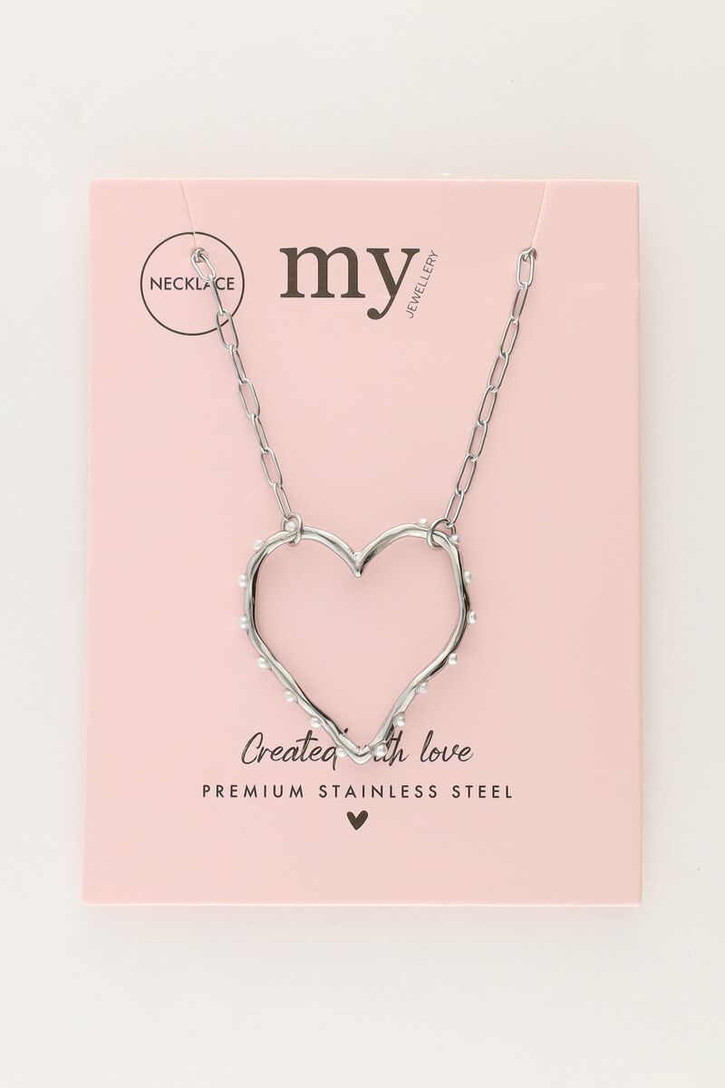 MY JEWELLERY SIERADEN KETTING SCHAKEL OPEN HART EN IMITATIEPARELS ZILVER