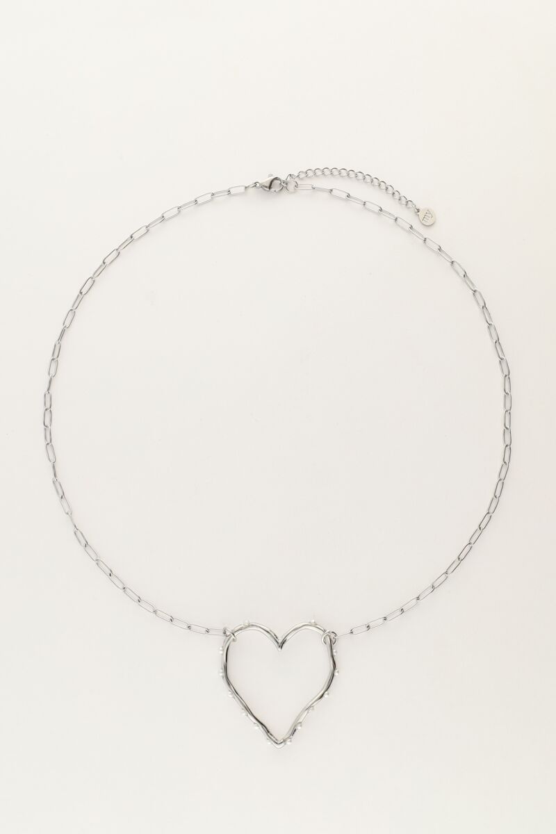 MY JEWELLERY SIERADEN KETTING SCHAKEL OPEN HART EN IMITATIEPARELS ZILVER