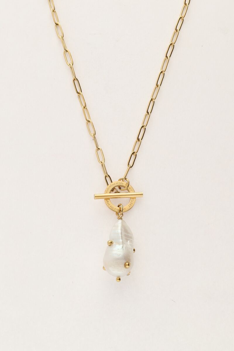 MY JEWELLERY SIERADEN KETTING SCHAKEL ZOETWATERPAREL EN STUDS GOUD