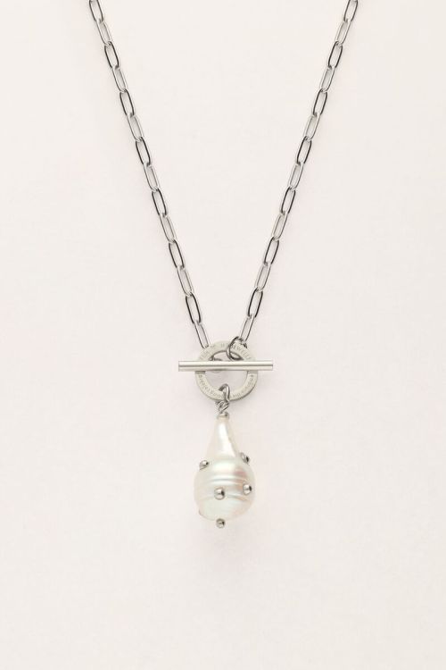 MY JEWELLERY SIERADEN KETTING SCHAKEL ZOETWATERPAREL EN STUDS ZILVER