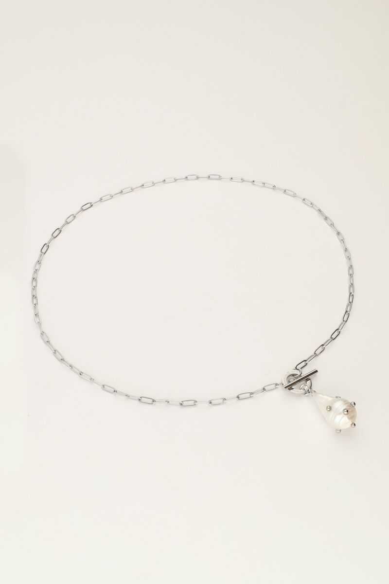 MY JEWELLERY SIERADEN KETTING SCHAKEL ZOETWATERPAREL EN STUDS ZILVER