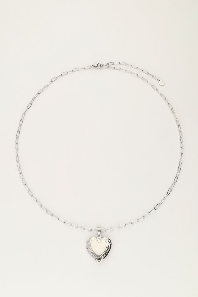 MY JEWELLERY SIERADEN KETTING VINTAGE SCHAKEL MET HART MEDAILLON ZILVER