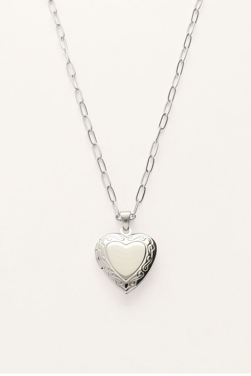 MY JEWELLERY SIERADEN KETTING VINTAGE SCHAKEL MET HART MEDAILLON ZILVER