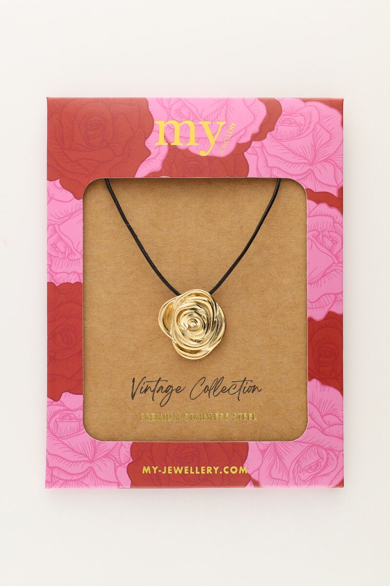 MY JEWELLERY SIERADEN KETTING VINTAGE KOORD MET ROOS ZWART GOUD