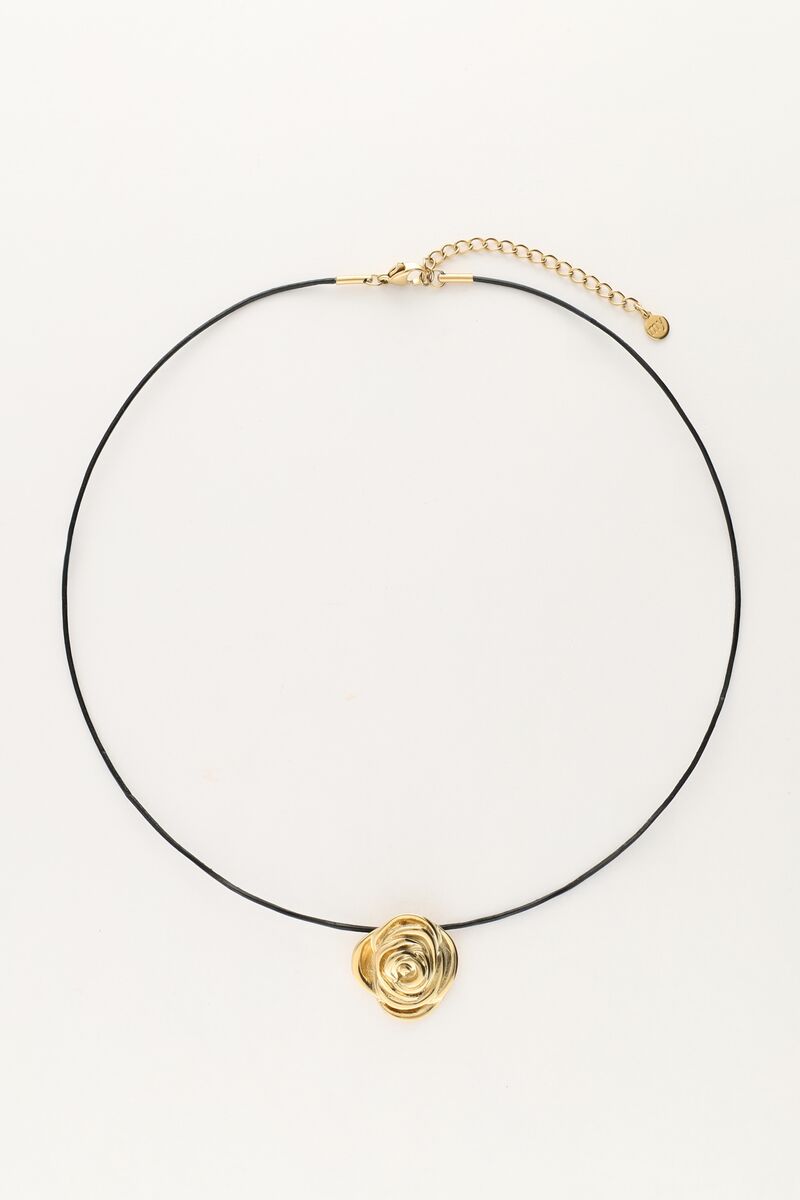MY JEWELLERY SIERADEN KETTING VINTAGE KOORD MET ROOS ZWART GOUD