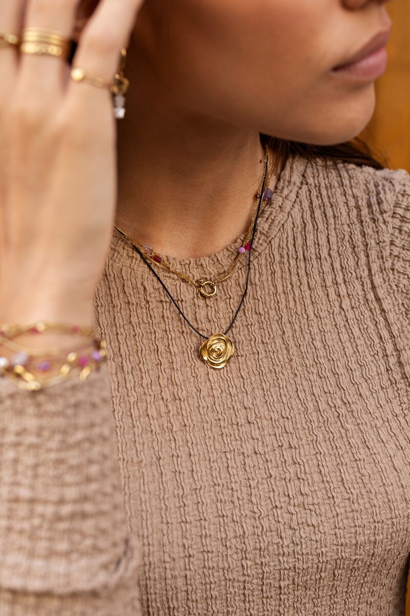 MY JEWELLERY SIERADEN KETTING VINTAGE KOORD MET ROOS ZWART GOUD