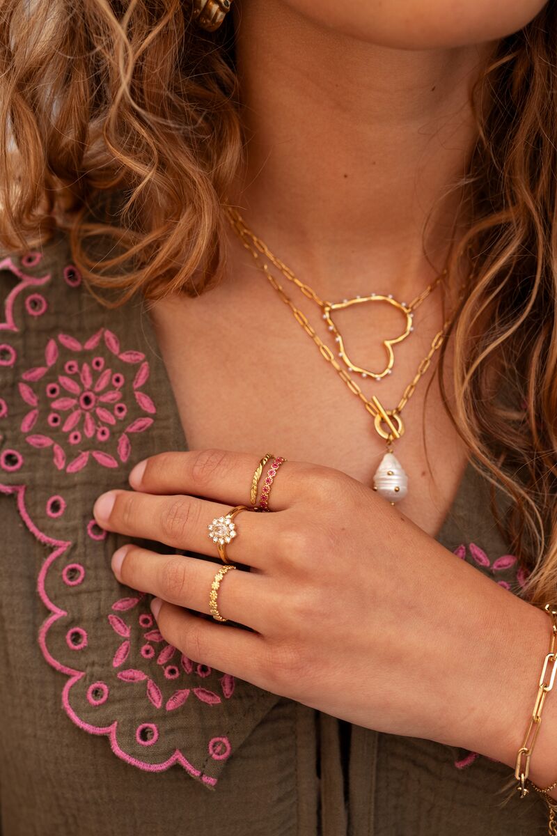 MY JEWELLERY SIERADEN KETTING SCHAKEL OPEN HART EN IMITATIEPARELS GOUD