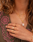 MY JEWELLERY SIERADEN KETTING SCHAKEL OPEN HART EN IMITATIEPARELS GOUD