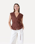 ANOTHER-LABEL GILET REBECCA BLAZER LINNEN CHOCOLATE FONDANT