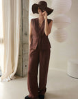 ANOTHER-LABEL GILET REBECCA BLAZER LINNEN CHOCOLATE FONDANT