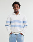 WAX LONDON SWEATER ROWHILL RUGBY POLO LOOPBACK ECRU/LIGHT BLUE