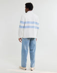 WAX LONDON SWEATER ROWHILL RUGBY POLO LOOPBACK ECRU/LIGHT BLUE