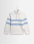 WAX LONDON SWEATER ROWHILL RUGBY POLO LOOPBACK ECRU/LIGHT BLUE