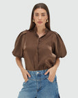 JOSH V TOP SYLVIA REGULAR FIT BLOUSE DARK BROWN