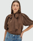 JOSH V TOP SYLVIA REGULAR FIT BLOUSE DARK BROWN