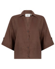 ANOTHER-LABEL BLOUSE VALERIE SHIRT S/S LINNEN CHOCOLATE FONDANT