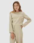 JOSH V TOP VIVANNA CROPPED REGULAR BLOUSE MET KRIJTSTREEP LIGHT BEIGE