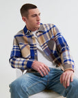 WAX LONDON OVERSHIRT WHITING BOLD CHECK BLUE/TAN