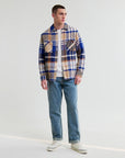 WAX LONDON OVERSHIRT WHITING BOLD CHECK BLUE/TAN