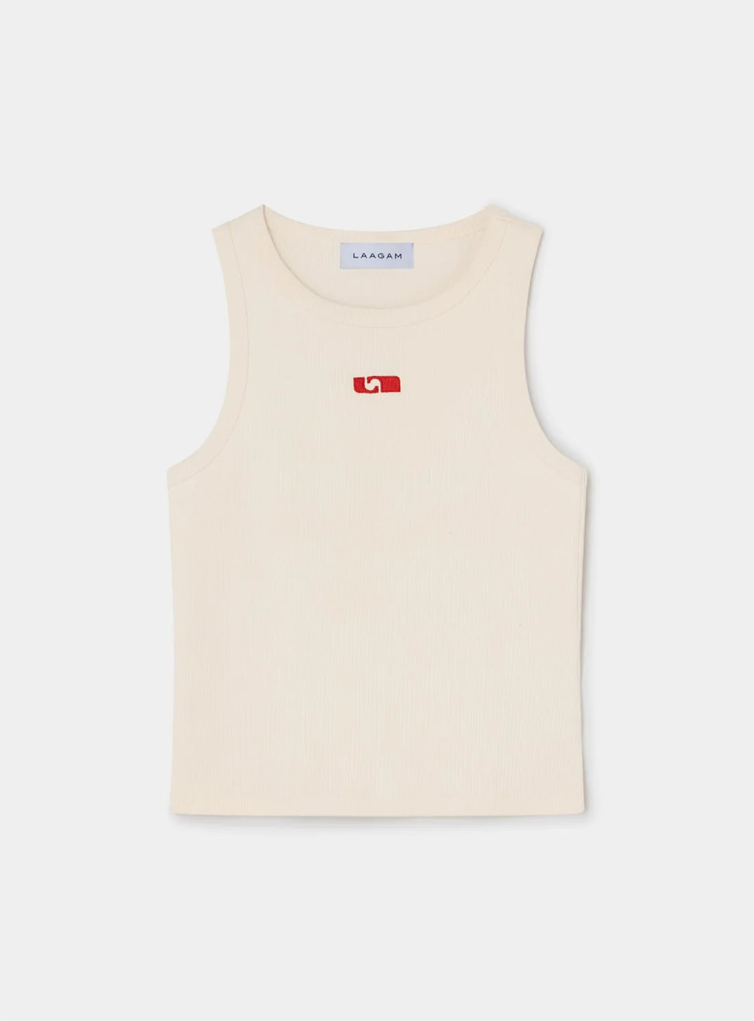 LAAGAM TOP EMBROIDERED LOGO TANK TOP ECRU