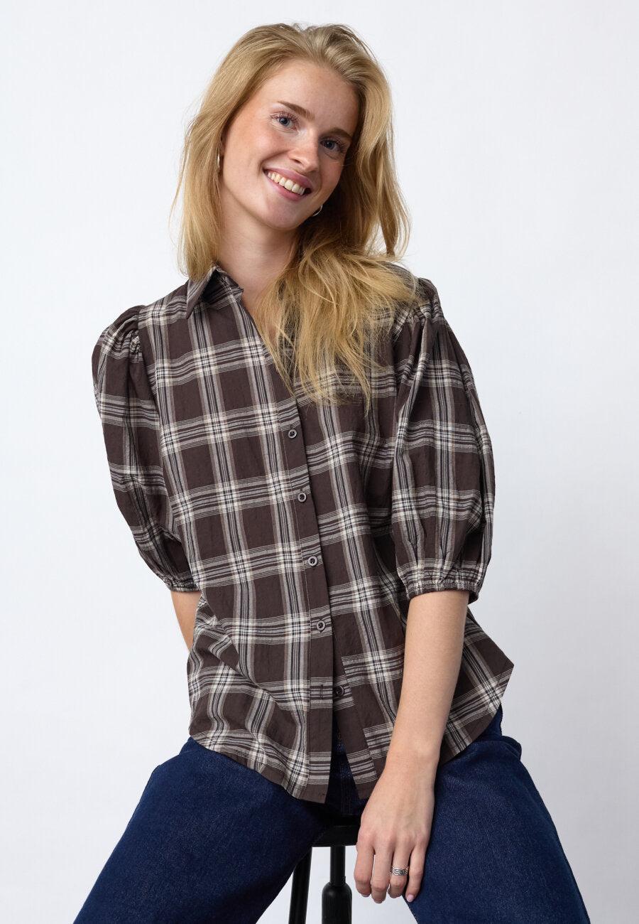SISTERS POINT BLOUSE ELLA-SH90 BROWN CHECK