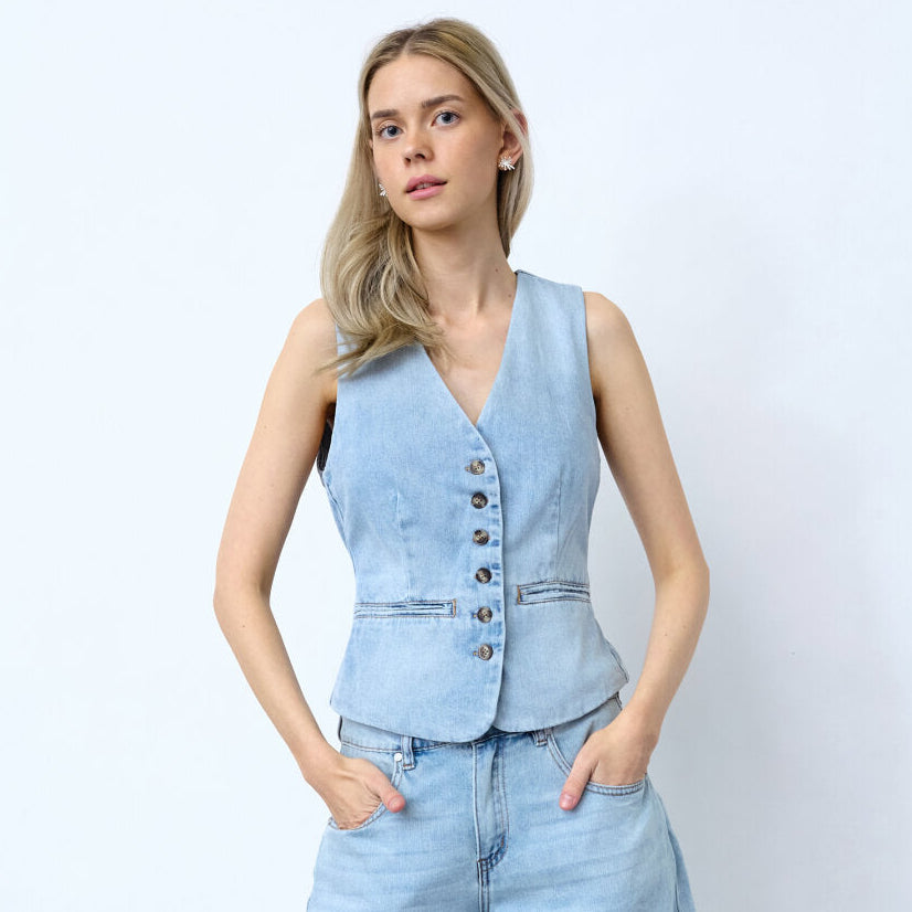SISTERS POINT GILET FABA-VE L. BLUE DENIM