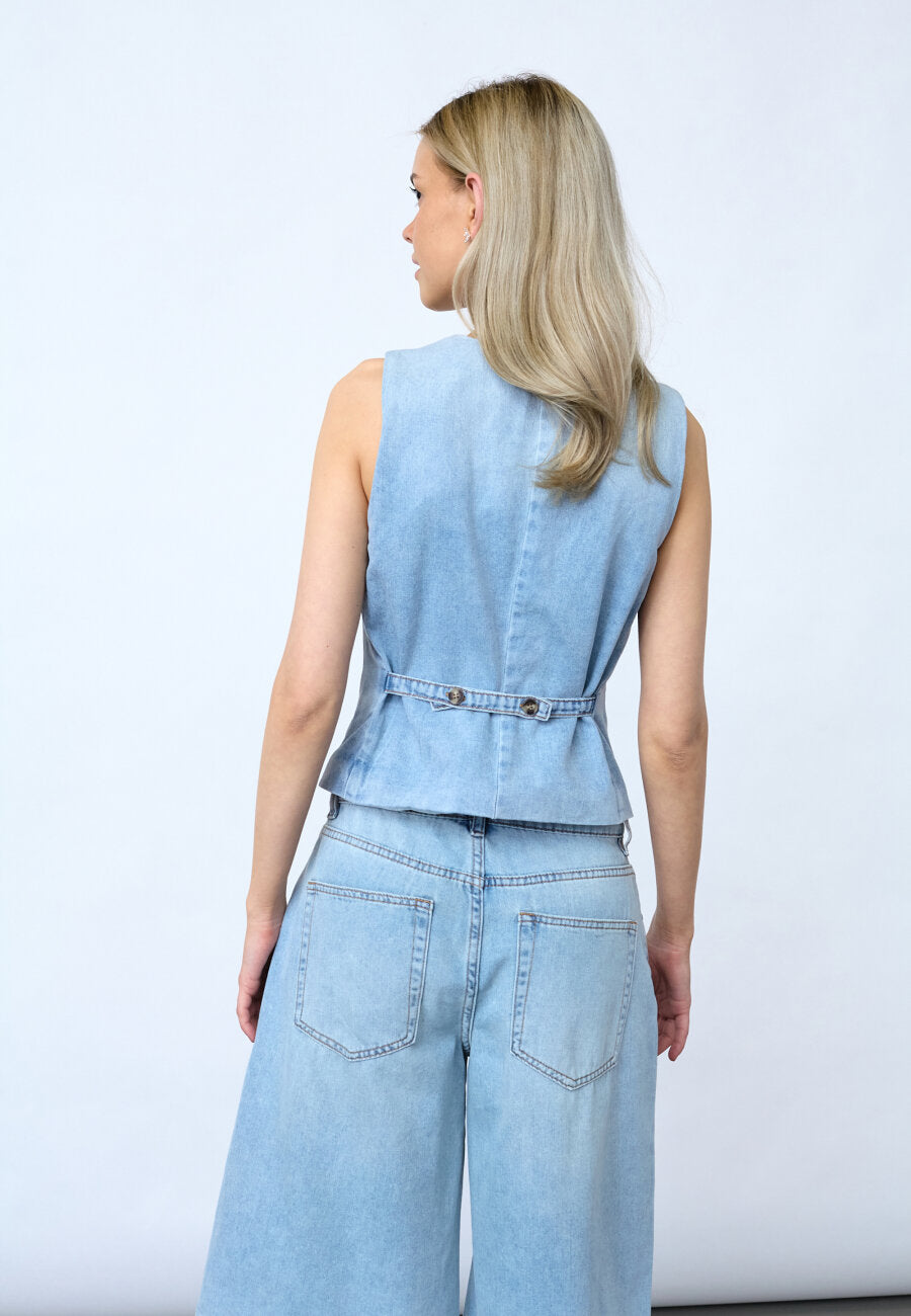 SISTERS POINT GILET FABA-VE L. BLUE DENIM