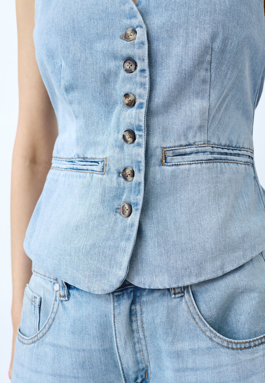 SISTERS POINT GILET FABA-VE L. BLUE DENIM