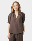 NEO NOIR BLOUSE ODESA LINEN DARK BROWN