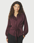 NEO NOIR BLOUSE NAJA SATIN SHIRT BURGUNDY