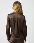 NEO NOIR BLOUSE NAJA SATIN SHIRT DARK BROWN