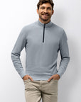 STATE OF ART PULLOVER HALVE RITS GEMELEERD MIDDENBLAUW/WARMGRIJS