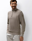 STATE OF ART PULLOVER HALVE RITS GEMELEERD KHAKI/WARMGRIJS