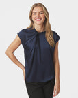 NEO NOIR BLOUSE FLEUR DRAPY SATIN NAVY