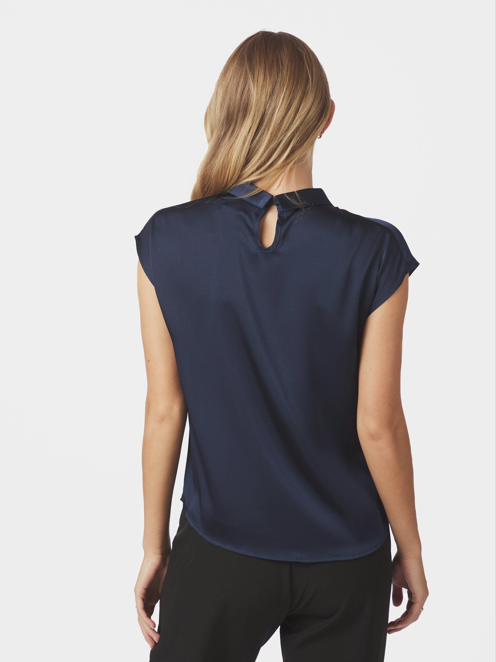 NEO NOIR BLOUSE FLEUR DRAPY SATIN NAVY