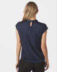 NEO NOIR BLOUSE FLEUR DRAPY SATIN NAVY
