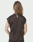 NEO NOIR BLOUSE FLEUR DRAPY SATIN DARK BROWN