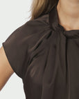 NEO NOIR BLOUSE FLEUR DRAPY SATIN DARK BROWN