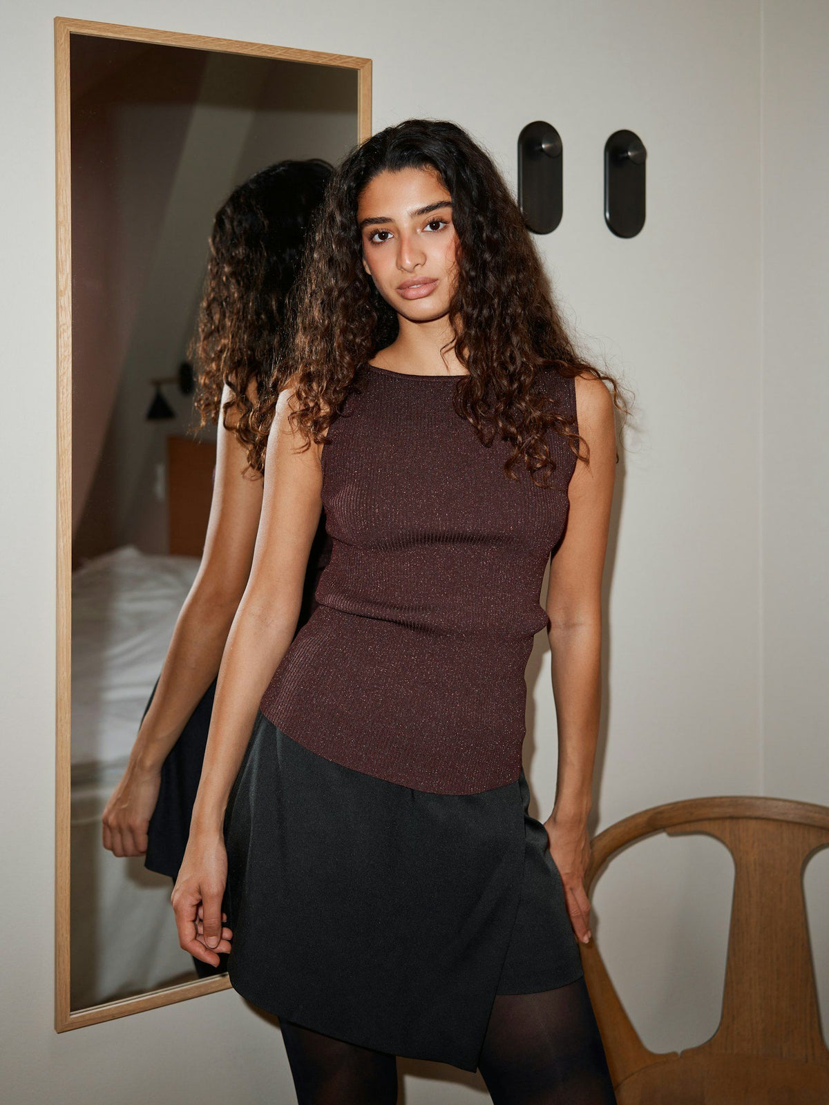 NEO NOIR TOP TALIA GLITTER KNIT BURGUNDY