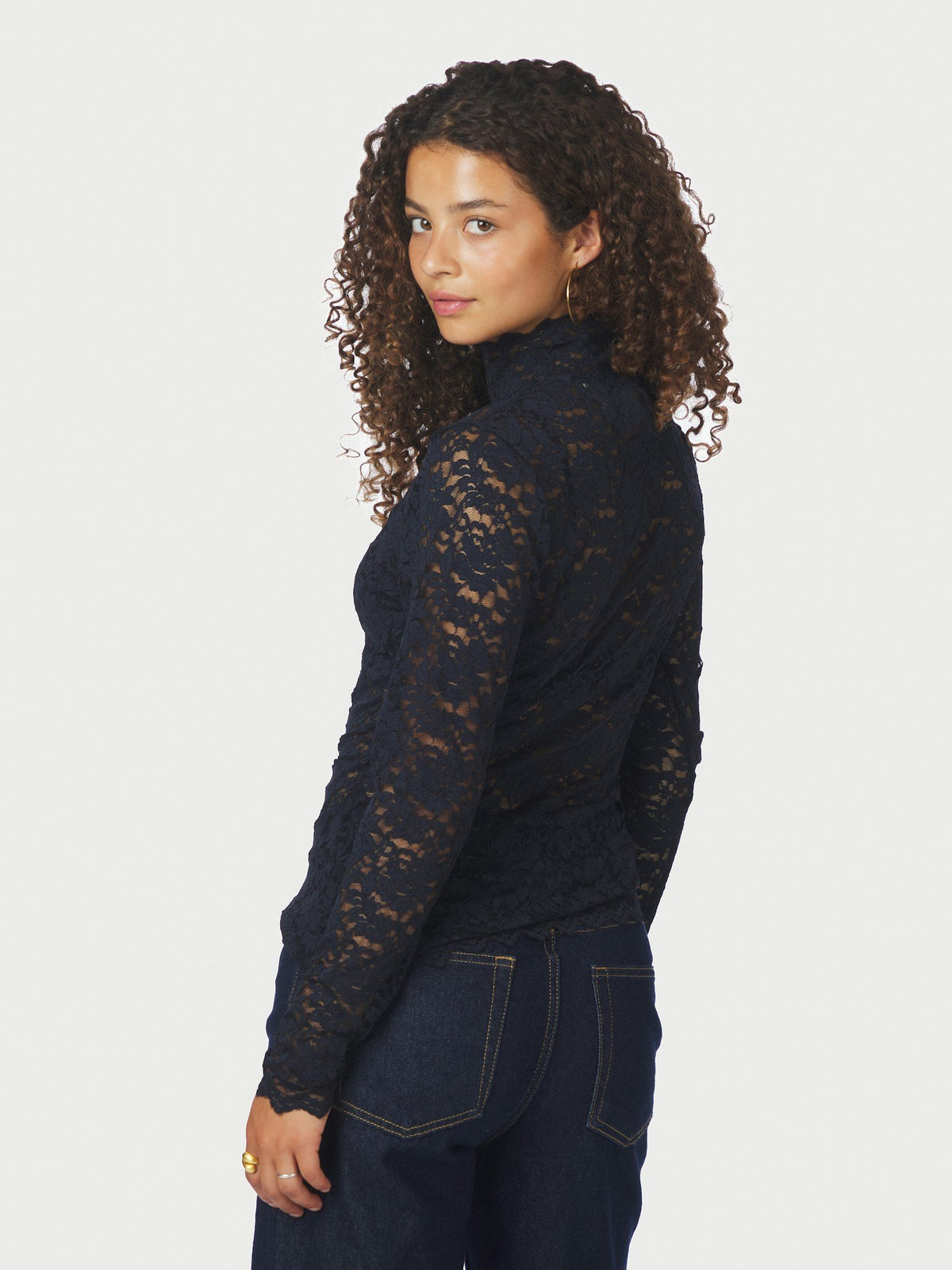 NEO NOIR TOP LIZA LACEFLOWER BLOUSE NAVY