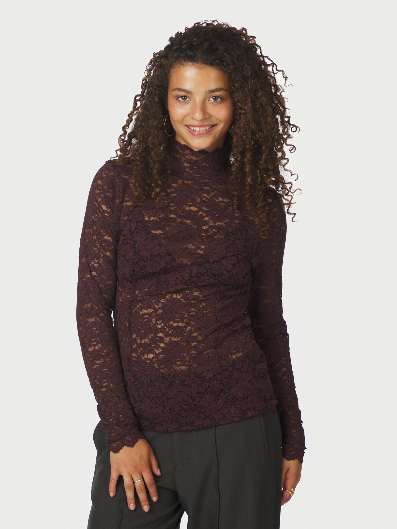 NEO NOIR TOP LIZA LACEFLOWER BLOUSE BURGUNDY