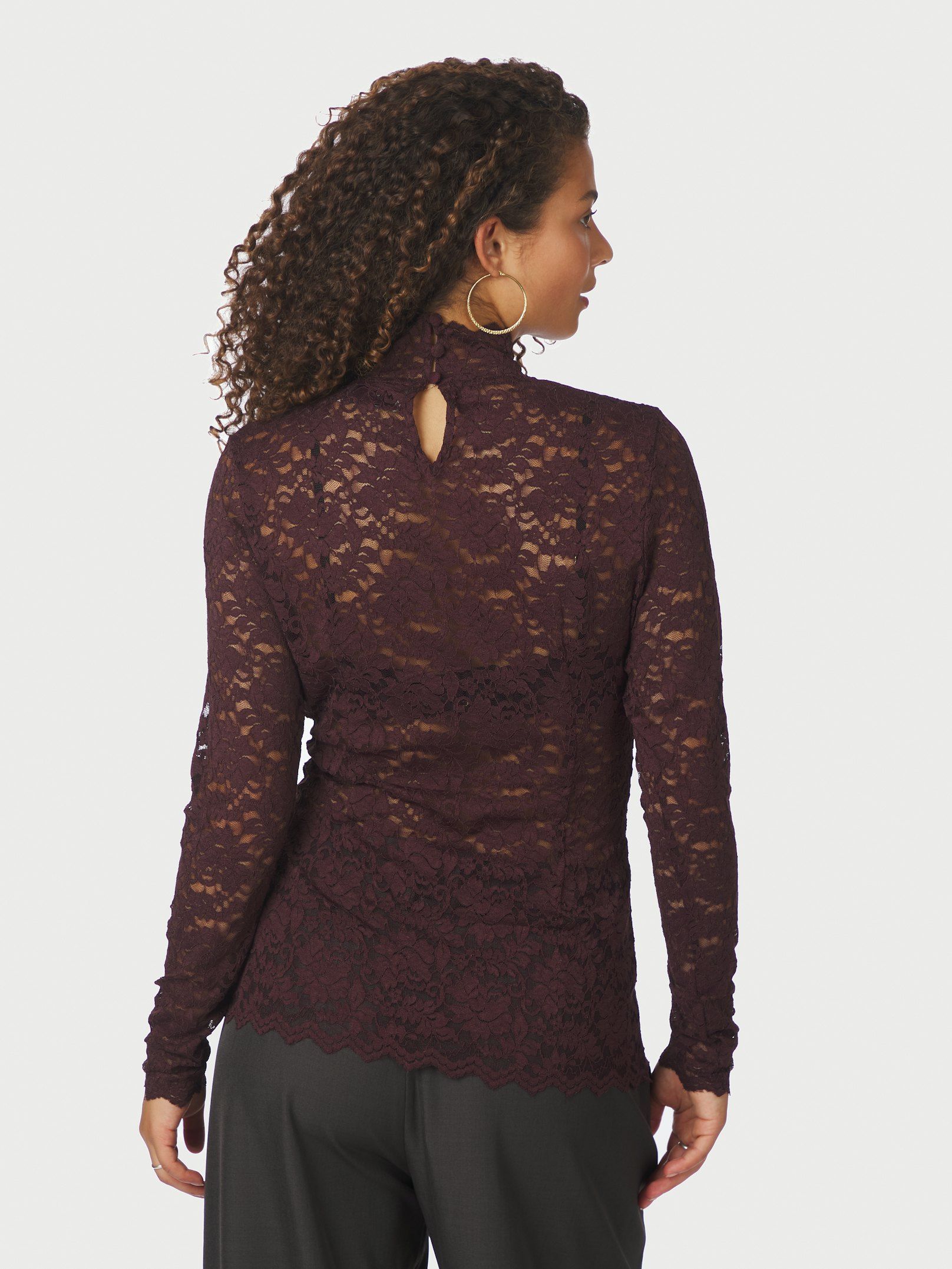 NEO NOIR TOP LIZA LACEFLOWER BLOUSE BURGUNDY