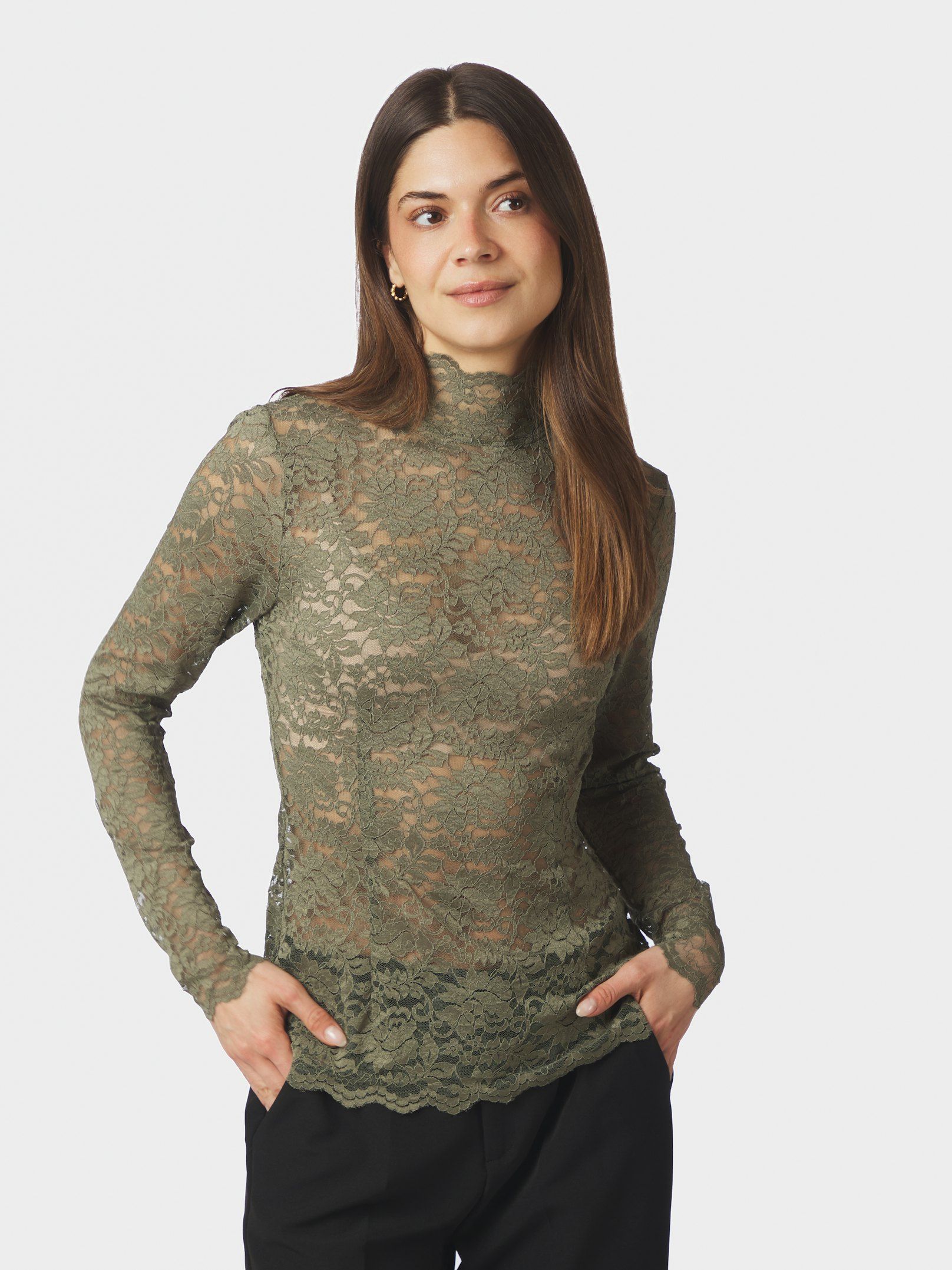 NEO NOIR TOP LIZA LACEFLOWER BLOUSE COLD ARMY