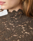 NEO NOIR TOP LIZA LACEFLOWER BLOUSE CHOCOLATE BROWN