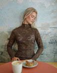 NEO NOIR TOP LIZA LACEFLOWER BLOUSE CHOCOLATE BROWN