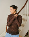 NEO NOIR TOP LIZA LACEFLOWER BLOUSE CHOCOLATE BROWN